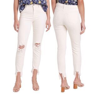 L’Agence Jeans White High Line High Rise Distressed Stretch Skinny Jean Size 24